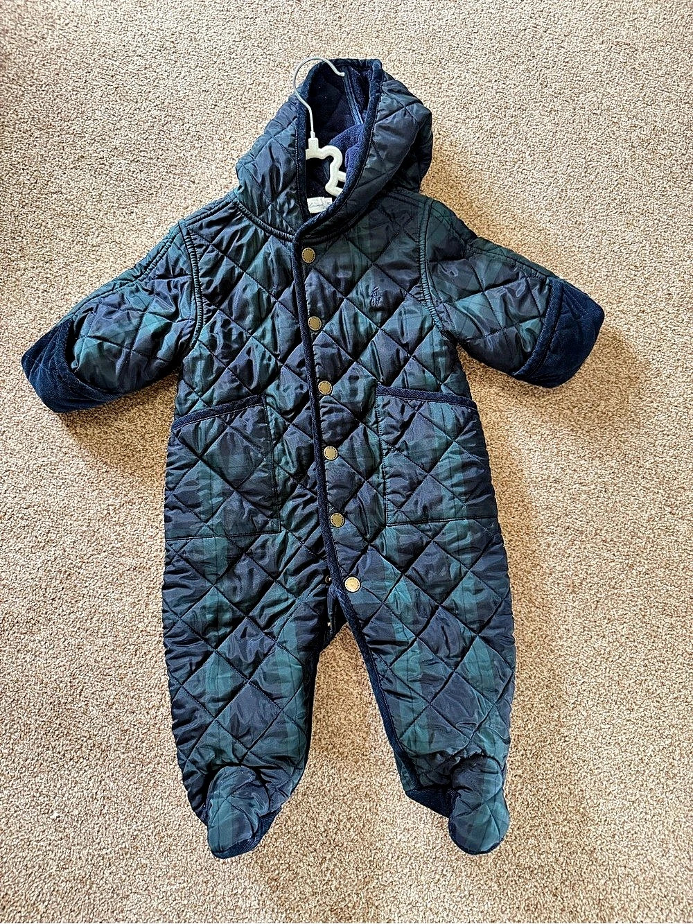Ralph Lauren Quilted Plaid Hooded Bunting Blue Baby 9m